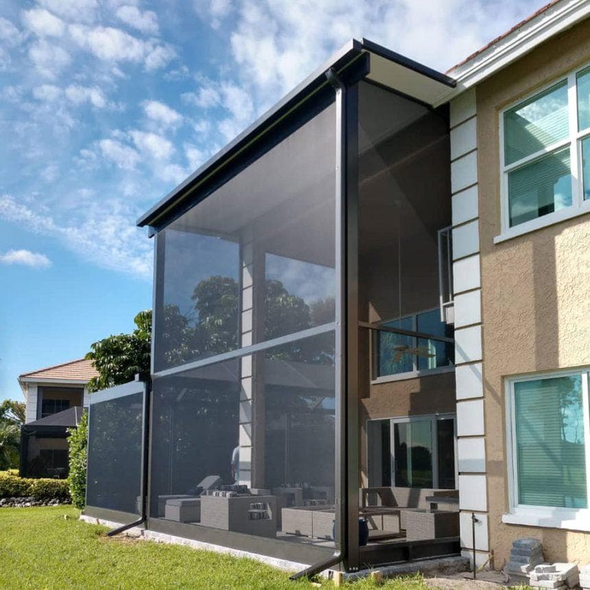 Two story exterior pool screen enclosure